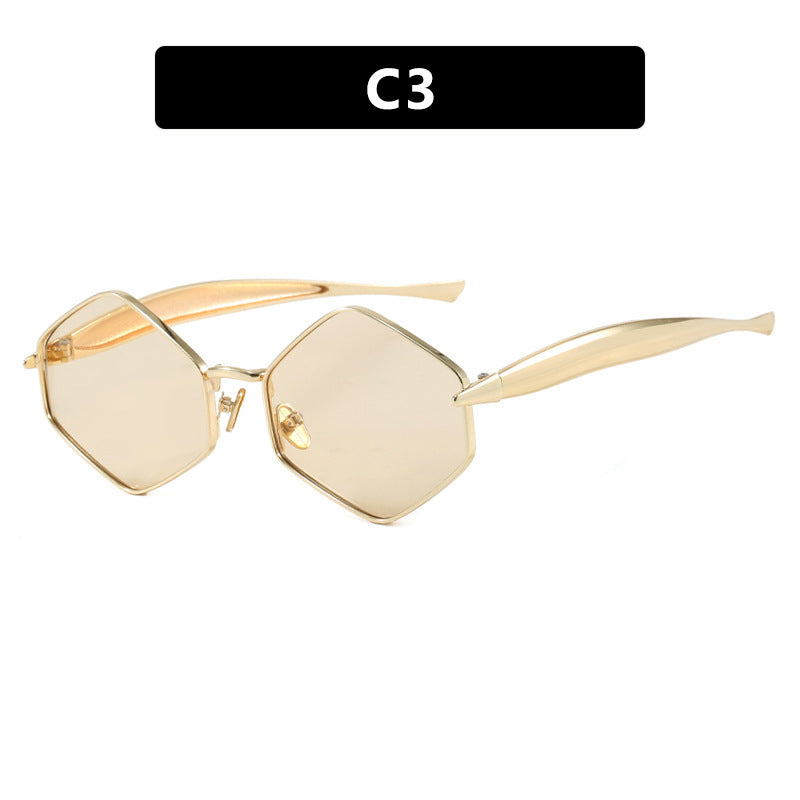 Dame hexagonal solbrille med elegant metallramme og UV-beskyttelse Skanto