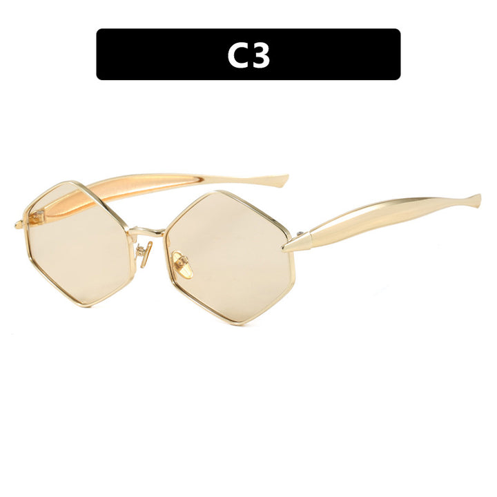 Dame hexagonal solbrille med elegant metallramme og UV-beskyttelse Skanto