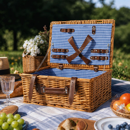 Dames luksus piknikkurv med offset tallerkenrom og blomstrede fôr Skanto