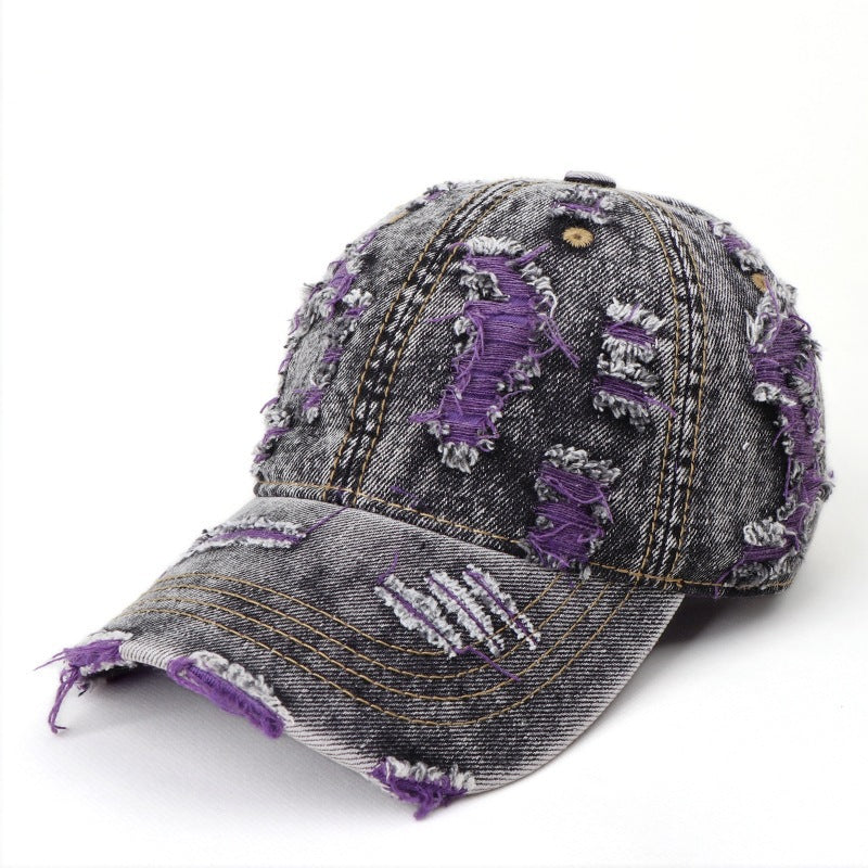 Kvinnes Slitt Denim Baseball Cap Skanto