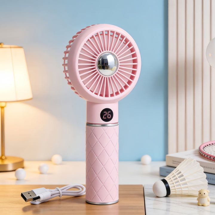Portable Handheld Fan with Digital Temperature Display and Comfortable Design Skanto