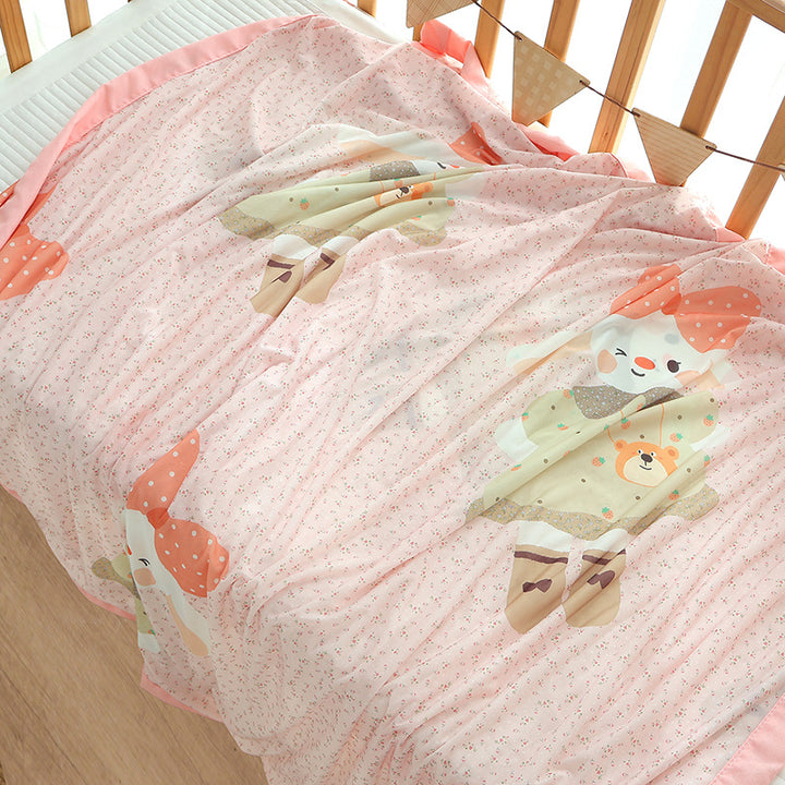 Unisex nan koselig babysengteppe laget av bomullsmuslin med pustende fyll og satinert kant Skanto