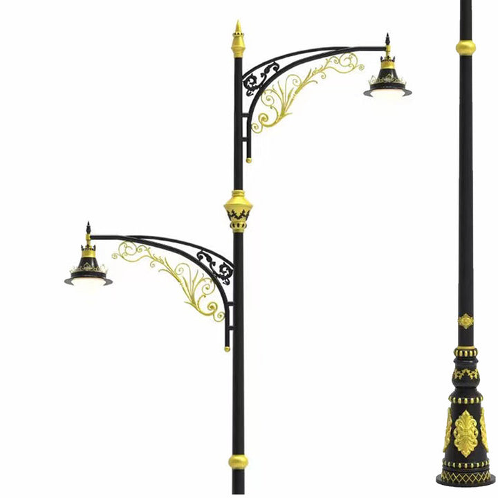 Vintage Dual-Lantern Solar Gate Lamp Post Med Dekorative Scroll Armer Og Skumring-til-Morgen Sensor Skanto