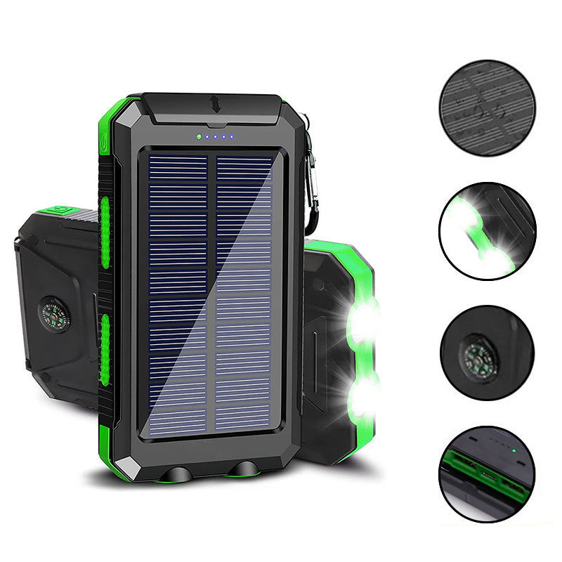Solcelledrevet powerbank med LED-belysning og innebygd kompass Skanto