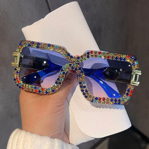 Damer Motefull Oversized solbriller med glitrende krystallbesetning Skanto