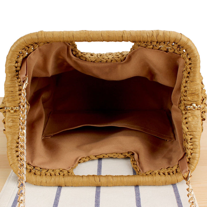 Beach shoulder bag made of natural weave with elegant chain decoration Skanto