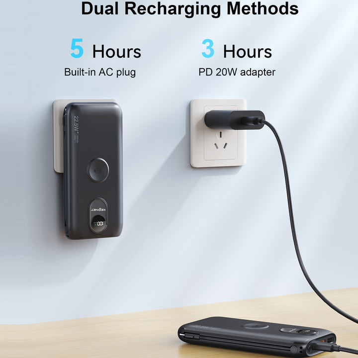 Bærbar Powerbank med Qi-ladefunksjon og kablet hurtigladesystem Skanto