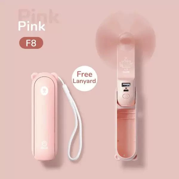 Unisex standard størrelse sammenleggbar oppladbar bærbar mini-vifte med integrert USB-powerbank og lanyard Skanto