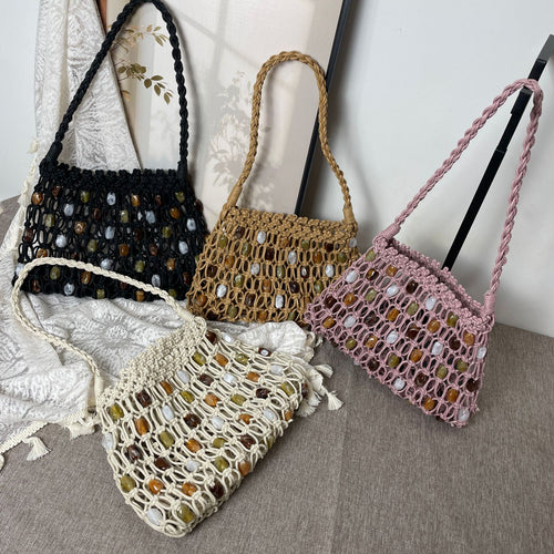 Håndknytte nettveske med dekorative perler Skanto