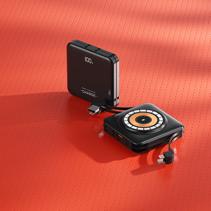 Kompakt powerbank med integrerte ladekabler Skanto