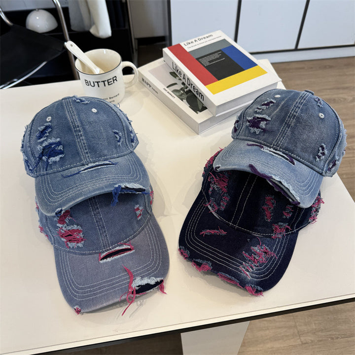 Kvinnes Slitt Denim Baseball Caps Skanto