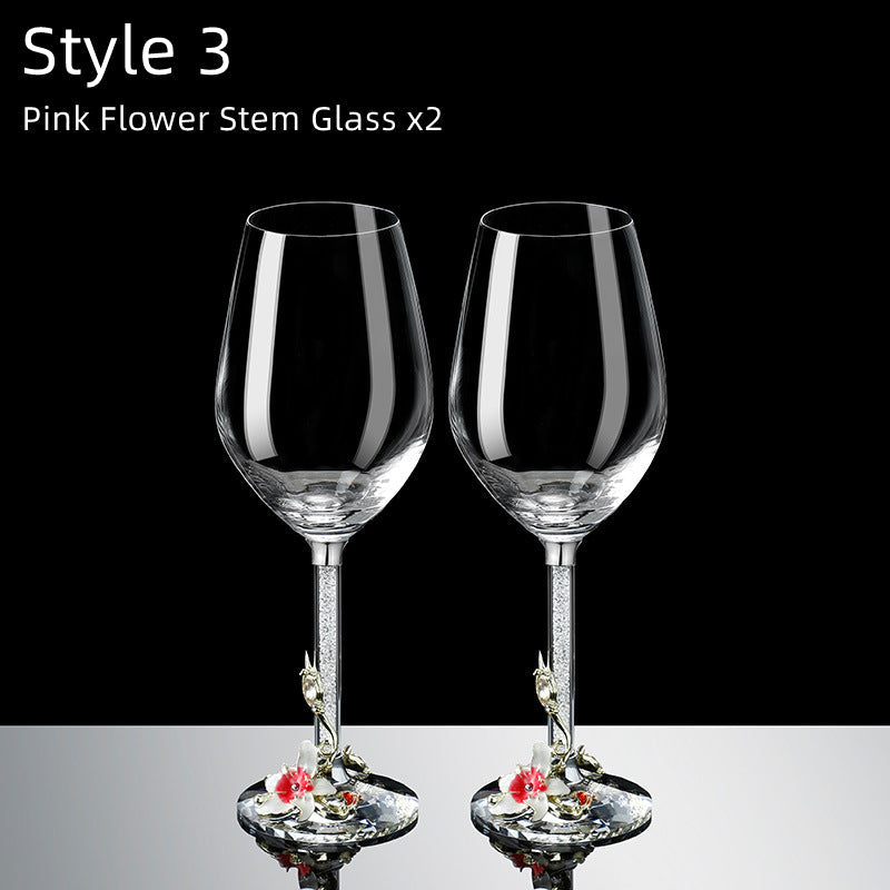 Metallic Blomst Krystall Vin Glass med Dekanter Koffert Sett | Skanto