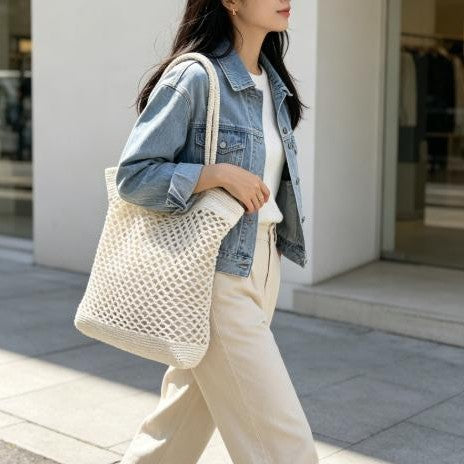Makramee Tote Bag med Moderne Nettedesign Skanto