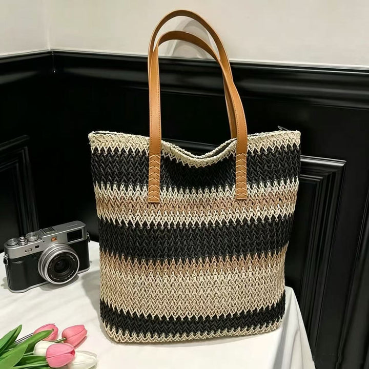 Handle- og strandveske med elegant stripe-mønster Skanto