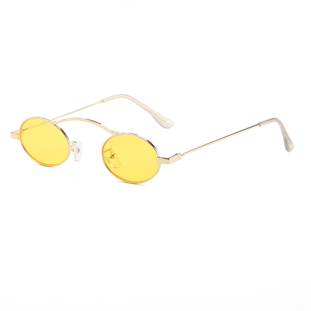 Dame moteriktig solbrille med unike sirkulære rammer og karakteristiske linser Skanto