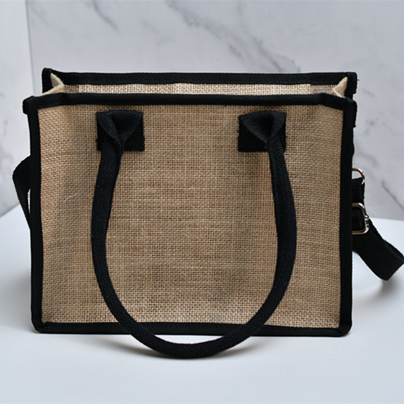 Romslig handleveske i robust jute med nett-side lommer Skanto