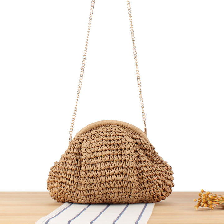 Shoulder bag made of handmade natural fibers with elegant chain embellishment Skanto