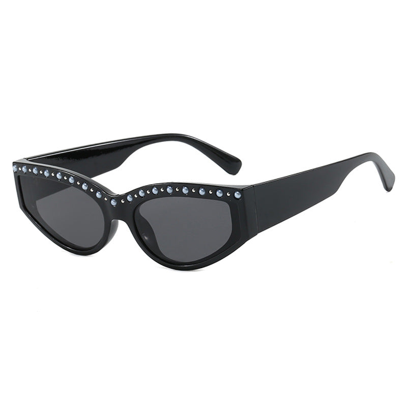Dame Cat-Eye solbriller med glitrende rhinestones og dyremønster Skanto