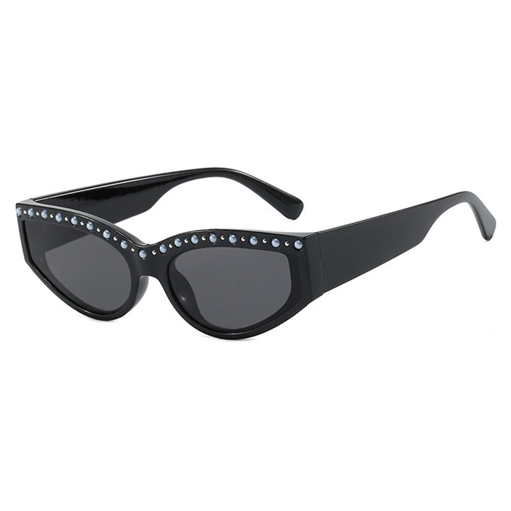 Dame Cat-Eye solbriller med glitrende rhinestones og dyremønster Skanto