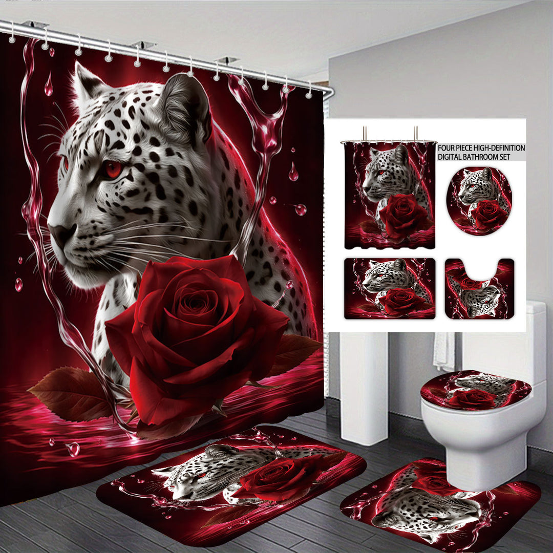Kunstnerisk høyoppløselig leopard- og rose-tema baderomsdekorasjonssett Skanto