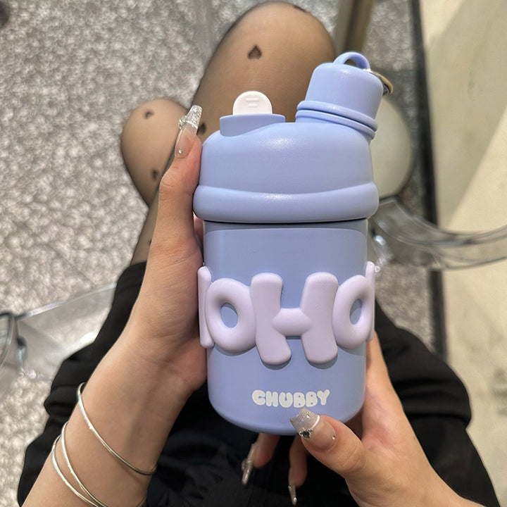 Damen isolierte Wasserflasche mit ergonomischem Tragegriff und fröhlichem Motiv Skanto