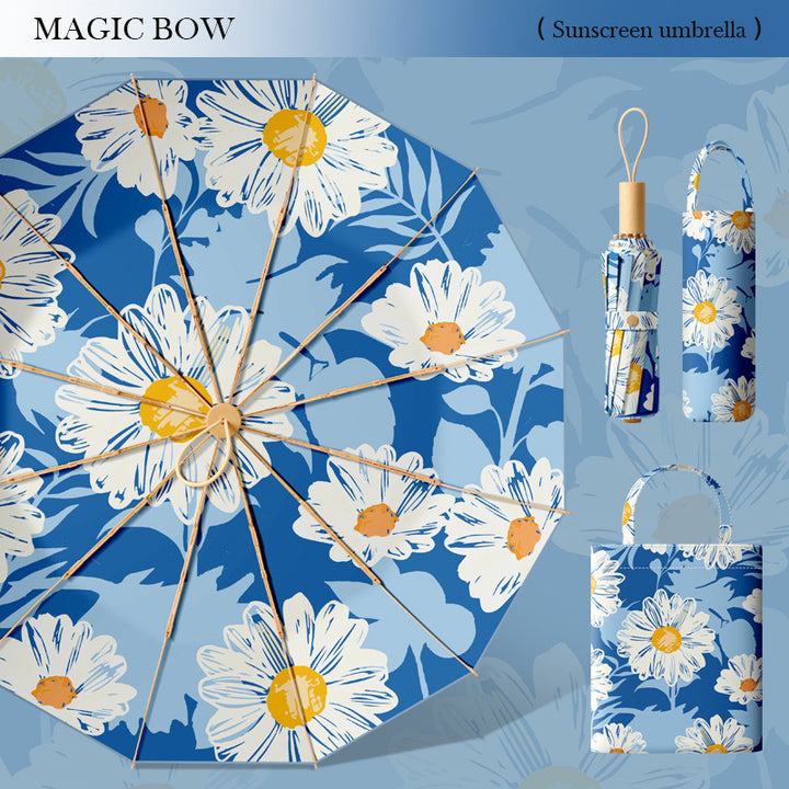 Dame kreativ solbeskyttelsesparaply med kunstnerisk blomsterdesign Skanto