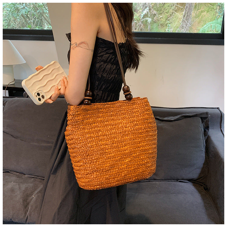 Elegant Flettet Bag med Lærdetaljer Skanto