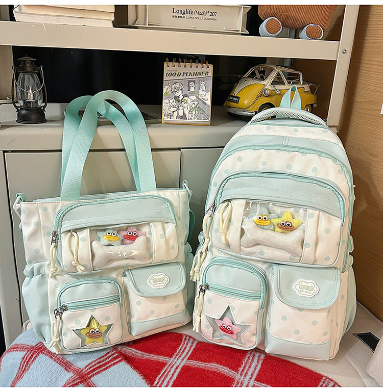 Multi-Pocket Skole Ryggsekk og Tote Bag Sett Skanto