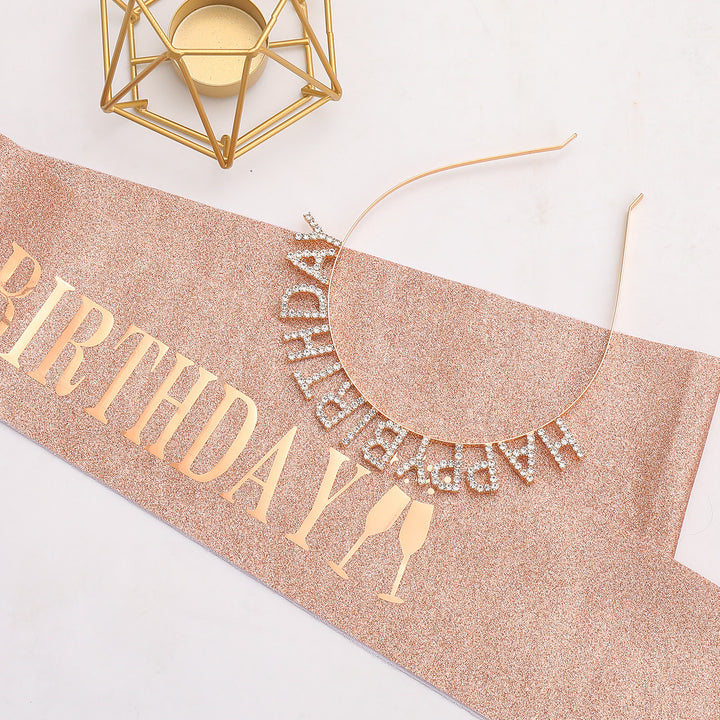 Damer Glitrende Hårbånd med "Happy Birthday"-påskrift Skanto