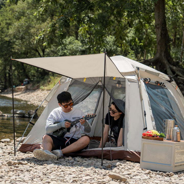 Campingtelt med romslig innvendig plass og utvidbart solskjerm Skanto