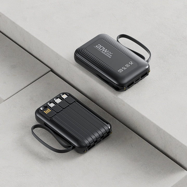 Bærbar Powerbank med integrert kabelsystem og LED-skjerm Skanto
