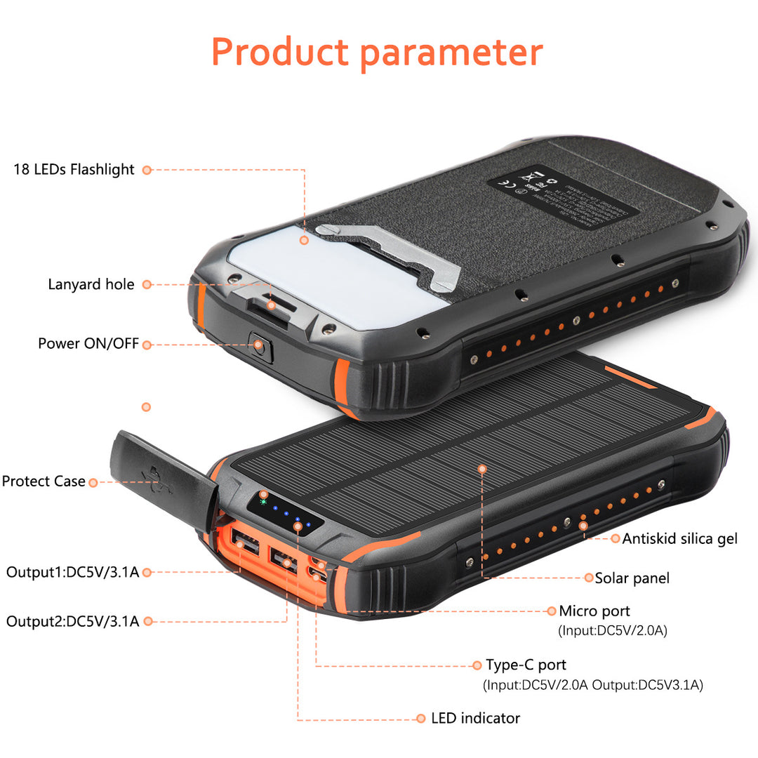 Solar-Powerbank med Høy lagringskapasitet og Ip66 beskyttelse Skanto