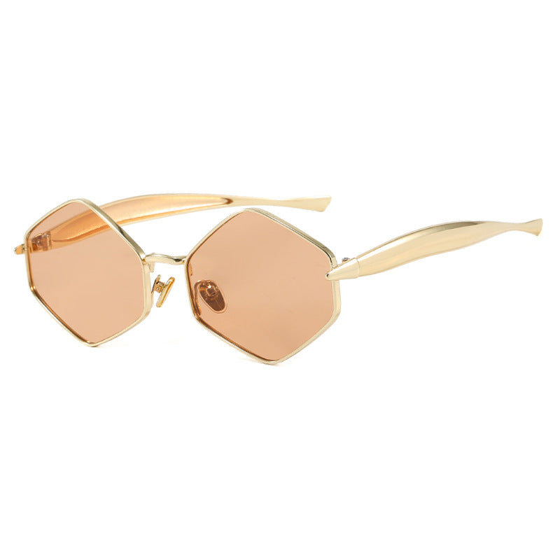 Dame hexagonal solbrille med elegant metallramme og UV-beskyttelse Skanto