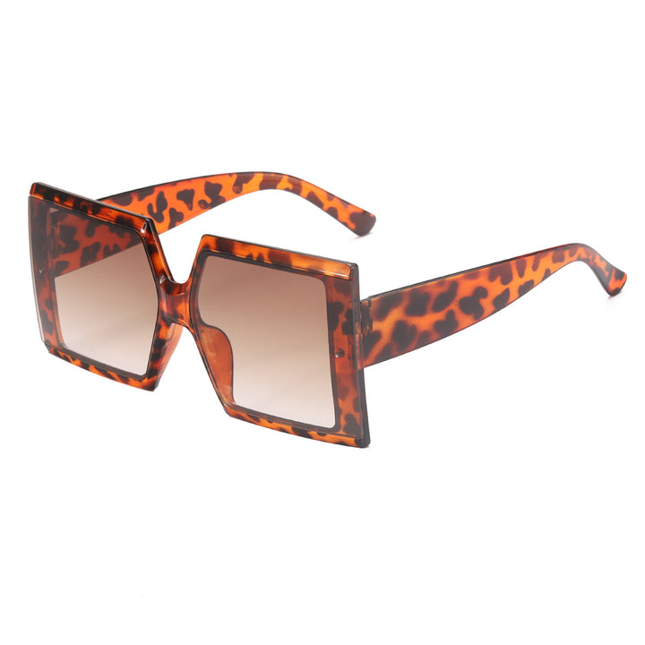 Dame oversized solbriller med trendy leopardmønstret Skanto