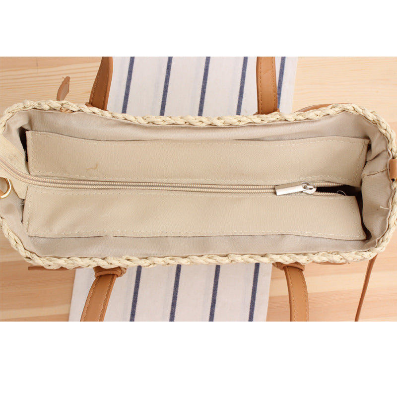 Elegant Flettet Crossbody Bag med Læderhåndtag Skanto