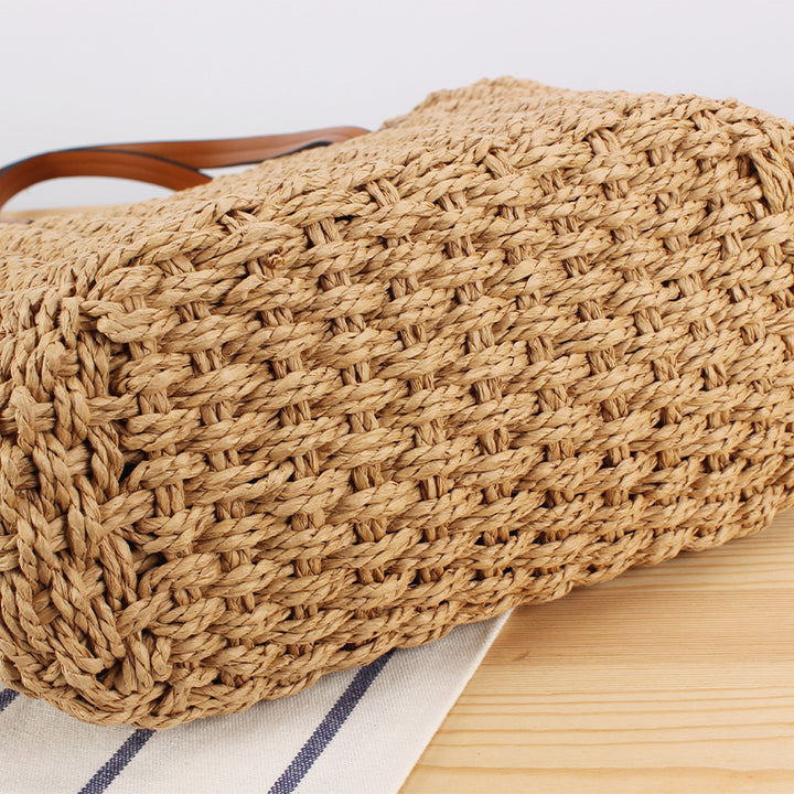 Natural Woven Handbag with Leather Handles Skanto
