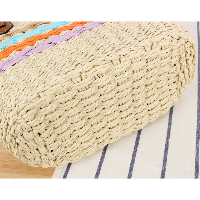 Leisure beach bag in woven natural material with colorful decoration Skanto