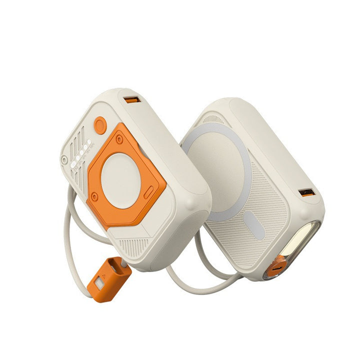 Multifunksjonell powerbank med LED-lys og integrert ladekabel Skanto