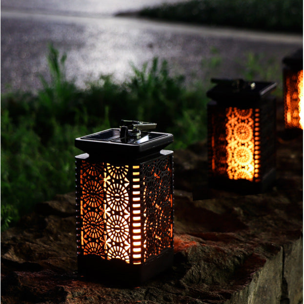 Solar-Powered Decorative Metal Lantern with Flickering LED Flame Effect Skanto