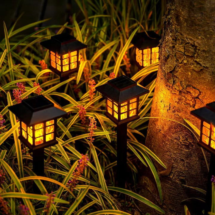 Solcelle Flamme-effekt Hagebane Stake Lanterns Med Værnbestandig ABS Hus Og Varm LED Glød Skanto