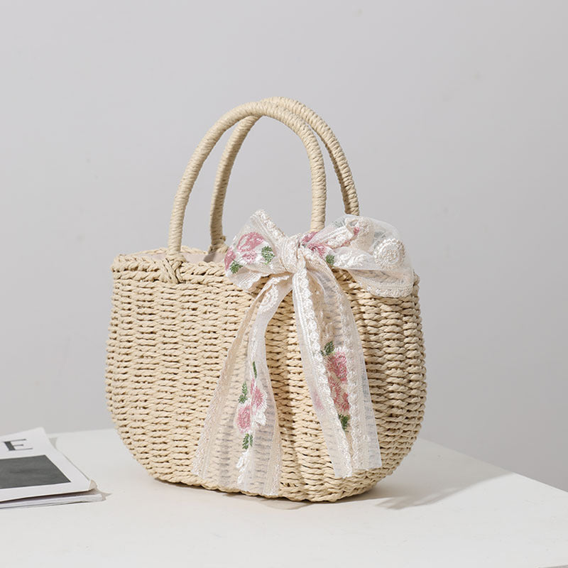 Elegant Bastveske med Blomster Sløyfedetalj Skanto