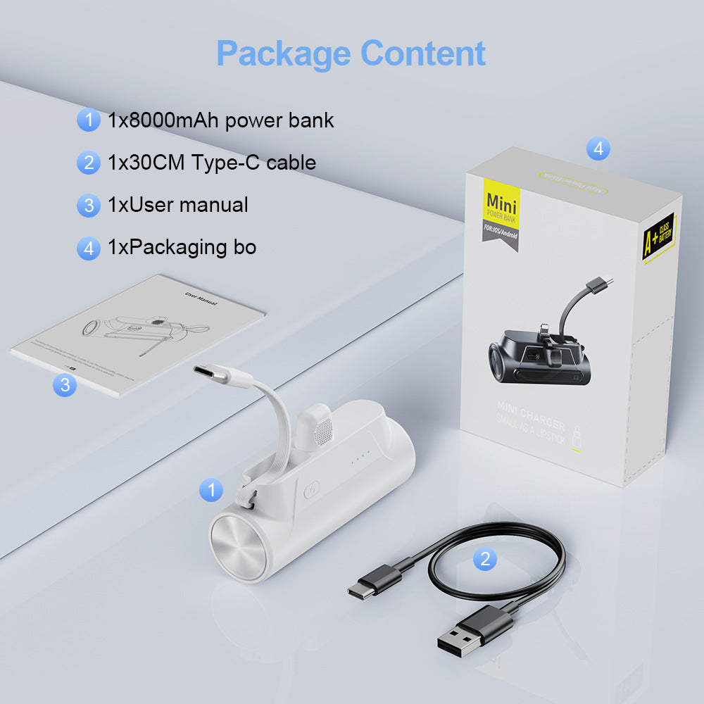 Mini Powerbank med integrert ladekabel Skanto