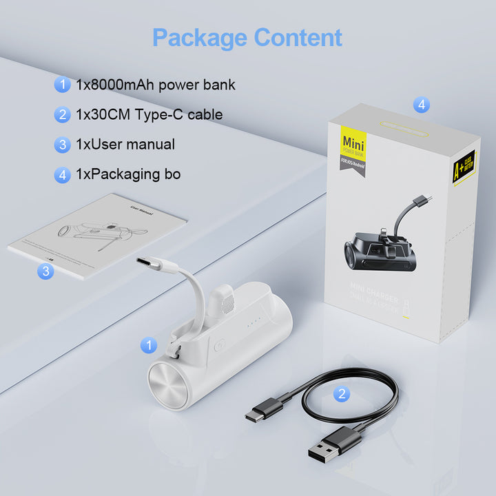 Mini Powerbank med integrert ladekabel Skanto