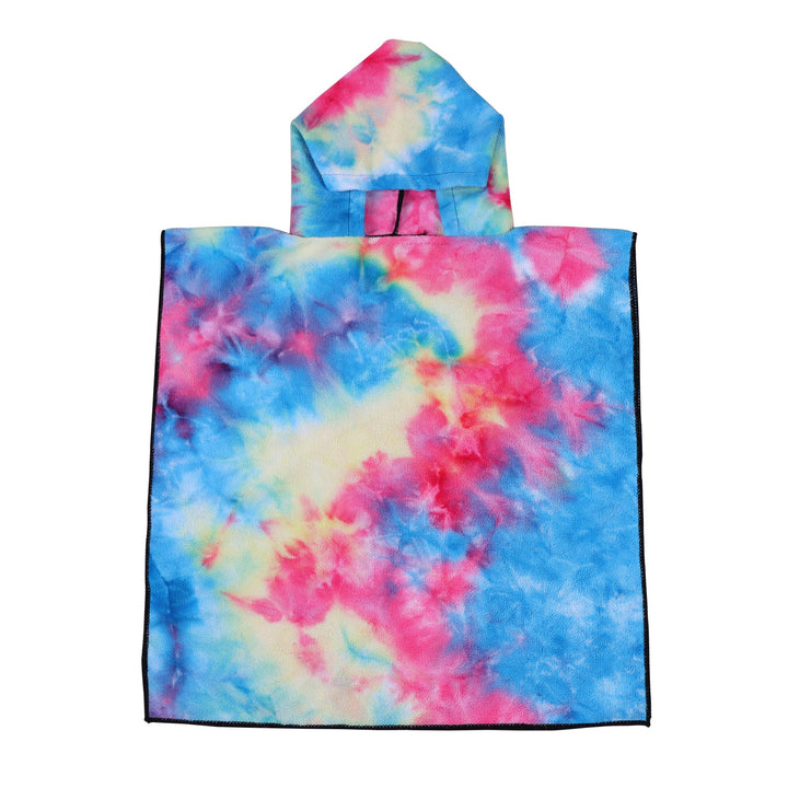 Dame Fleece-Poncho med hette og fargerikt tie-dye-design Skanto