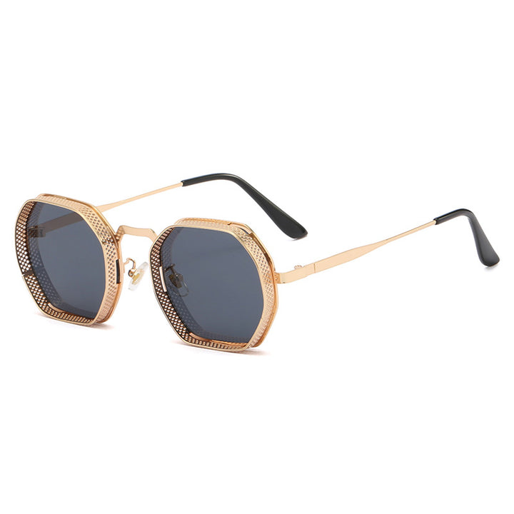 Dame solbrille med unik oktagonal metallramme Skanto