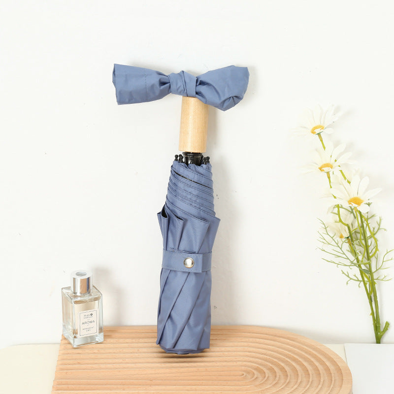Damen Eleganter Falt-Regenschirm mit Holzgriff Skanto