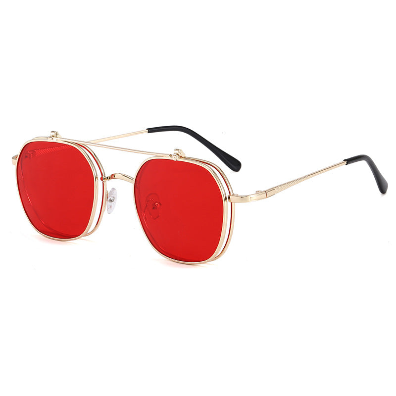Dame geometrisk oversized solbrille med elegant gullramme Skanto