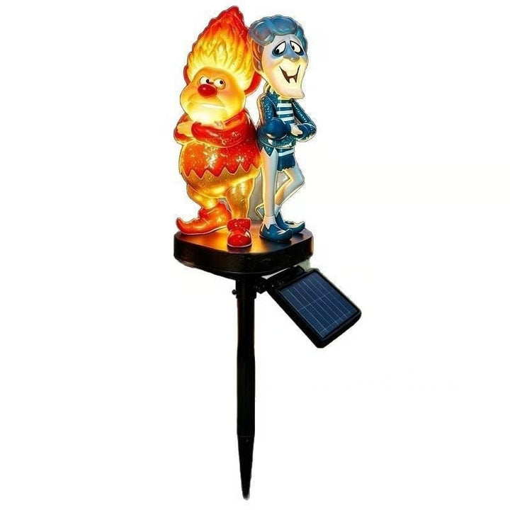 Solar-powered cartoon flame figure garden stake light with acrylic diffuser and adjustable ground spike Skanto