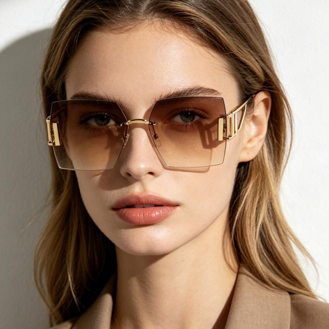 Dame kvadratisk solbrille med luksuriøs metallramme Skanto