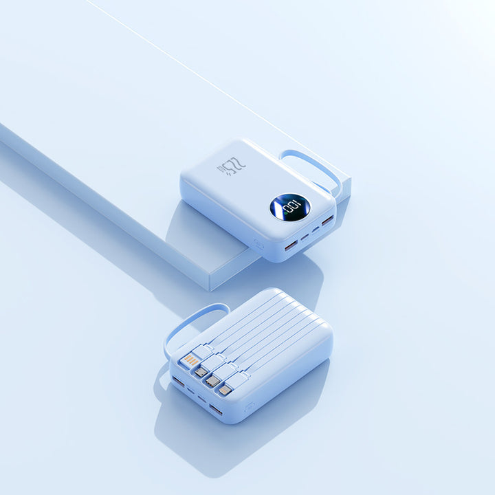 Bærbar Powerbank med innebygd digital kapasitetsvisning og fleksibel kabelhåndtering Skanto
